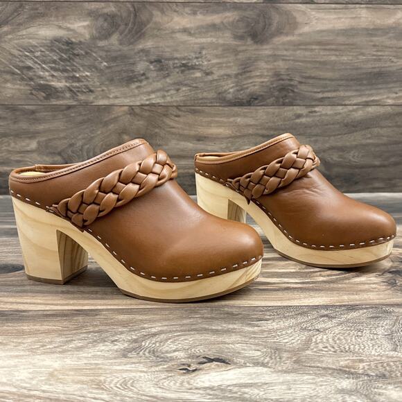 NIB Dolce Vita 8.5 Hila Braided Block Heel Leather Mule Clogs Saddle - Picture 5 of 13